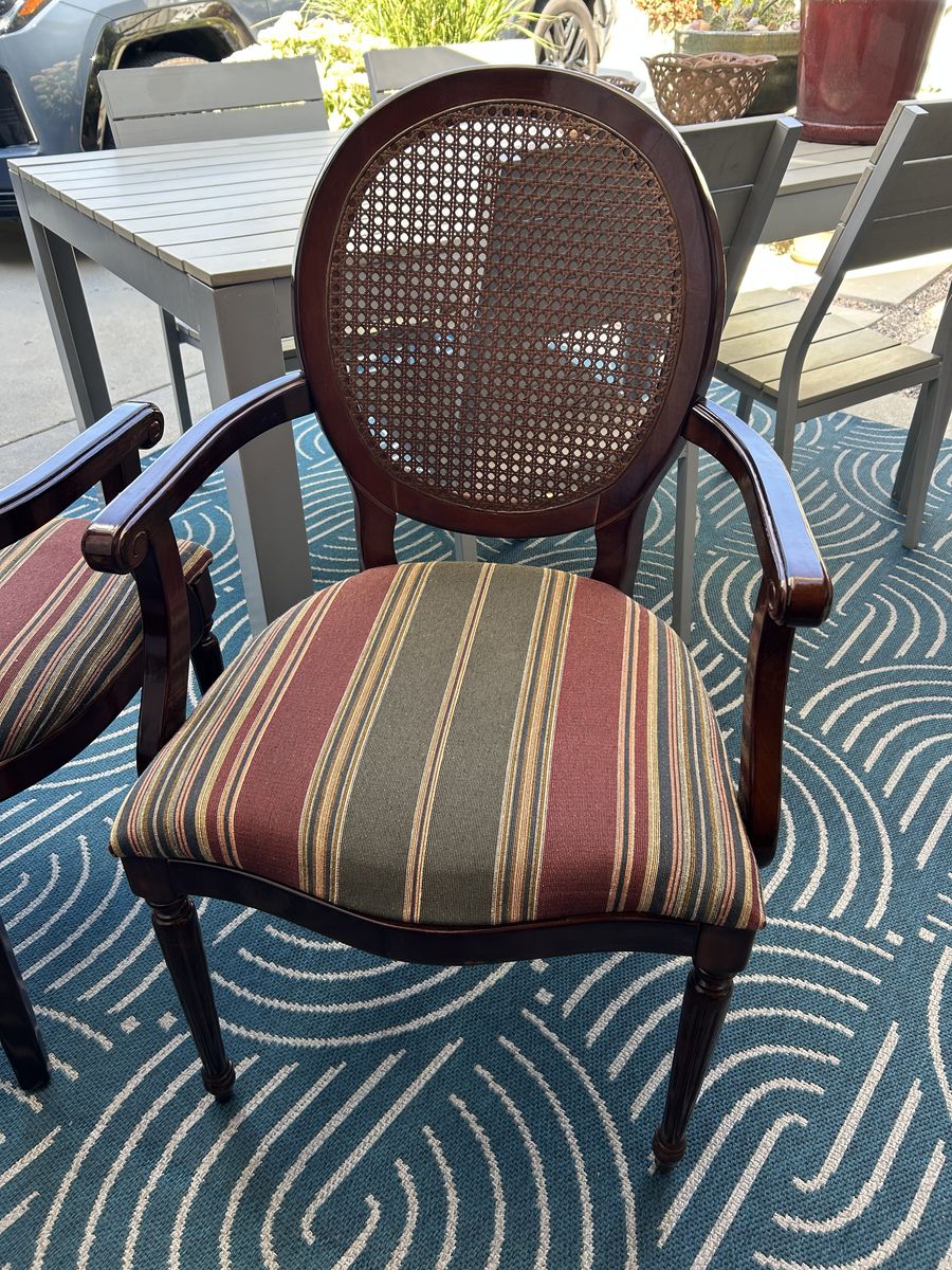 BOMBAY CHERRY WOOD STRIPE SIDE CHAIRS SET NEW CONDITION