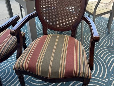 BOMBAY CHERRY WOOD STRIPE SIDE CHAIRS SET NEW CONDITION