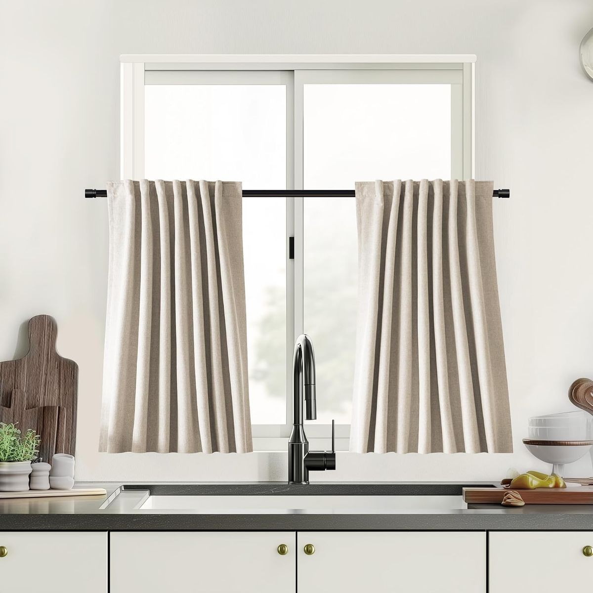 Linen-look blackout curtains set of 2 panels