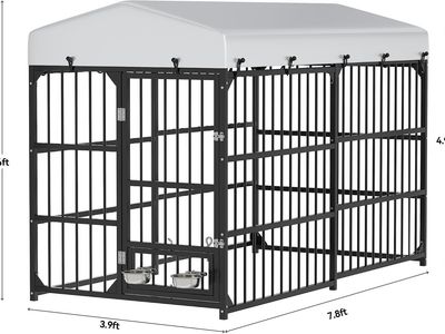 Outdoor Dog Kennel with waterproof cover and feeder bowls