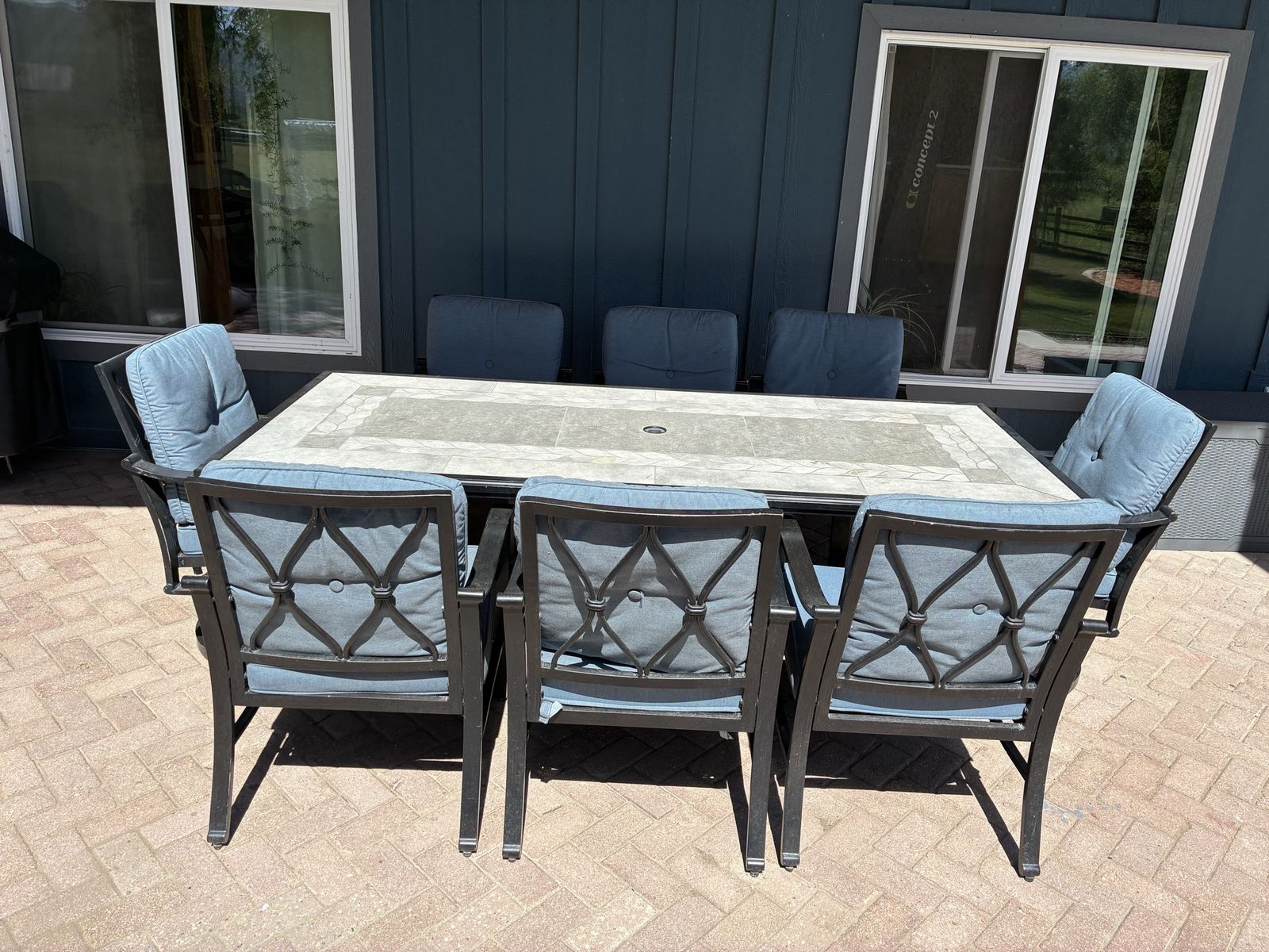 Outdoor Dining Set with Tiled Table and 8 Cushioned Chairs - Perfect for Patio/Garden
