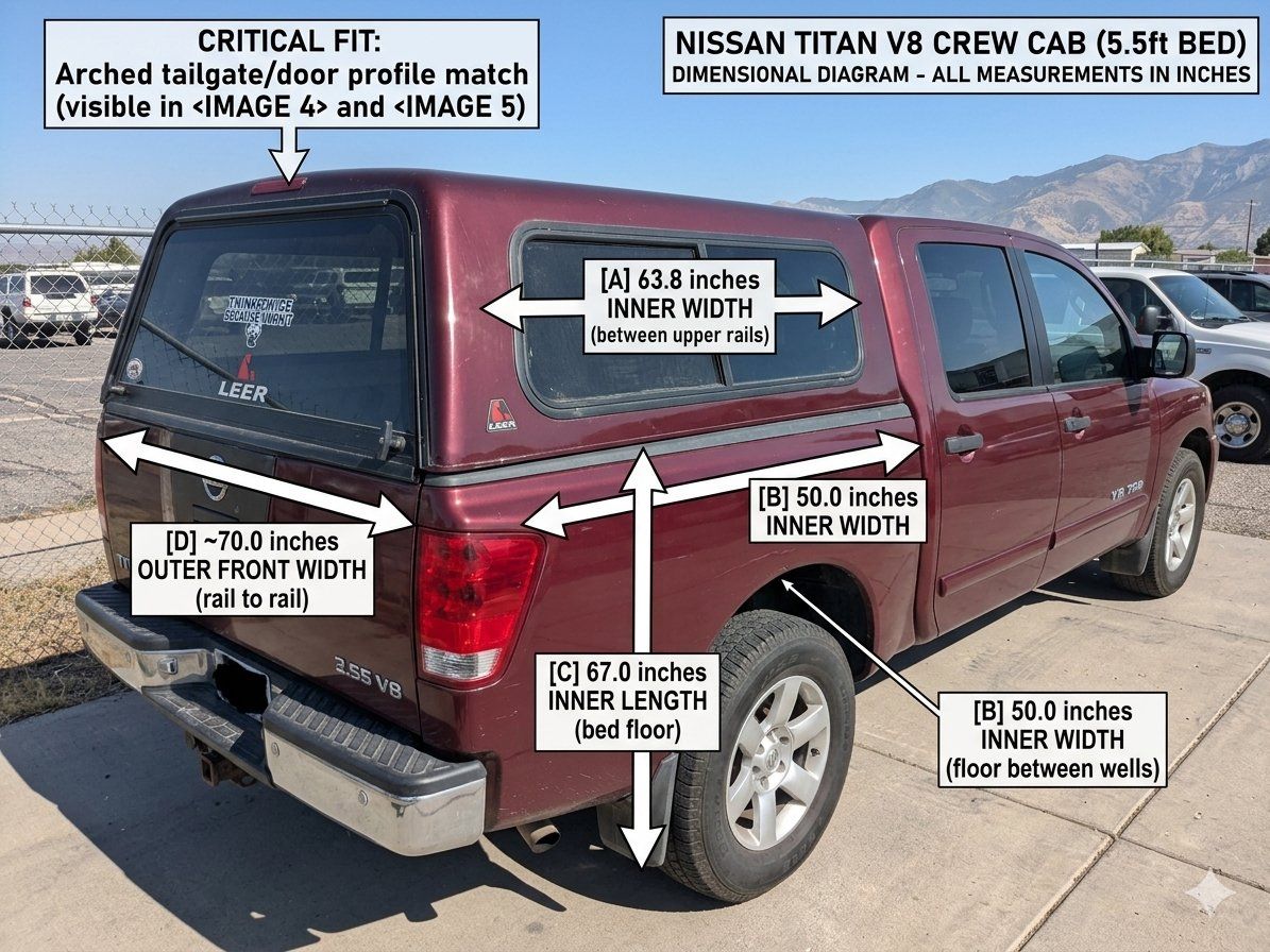 LEER Camper Shell - Fits 04-15 Nissan Titan Crew Cab (5.5ft short Bed)