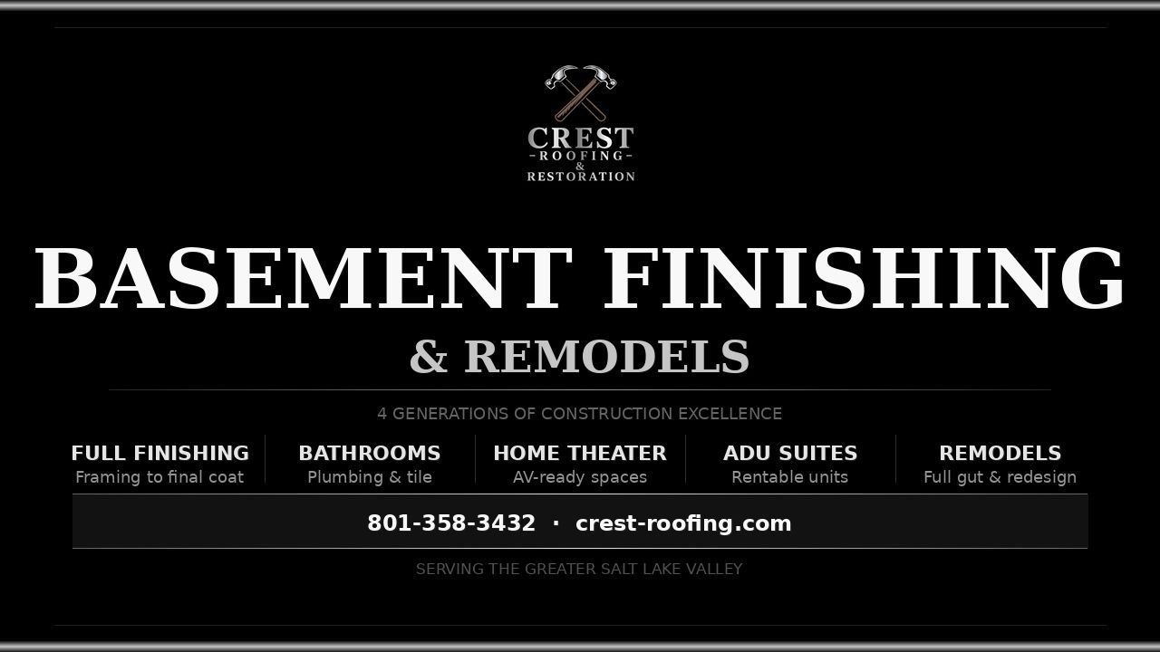 Basement Finishing & Remodels | Crest Roofing and Restoration | Free Estimate | SLC