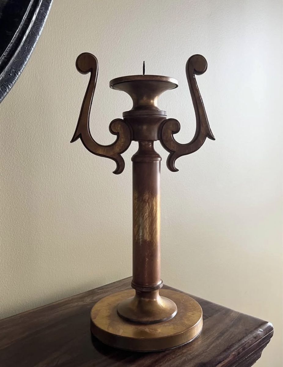 Large 16" Antiqued Gold Metal Pricket Candlestick