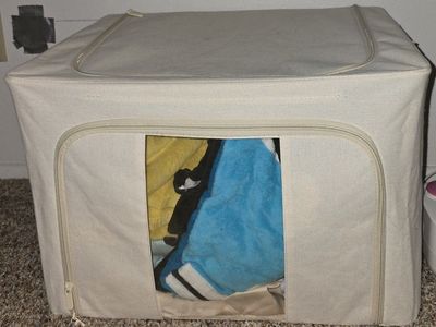 Large Beige Canvas Storage Bin Box with Clear Window and Zippers
