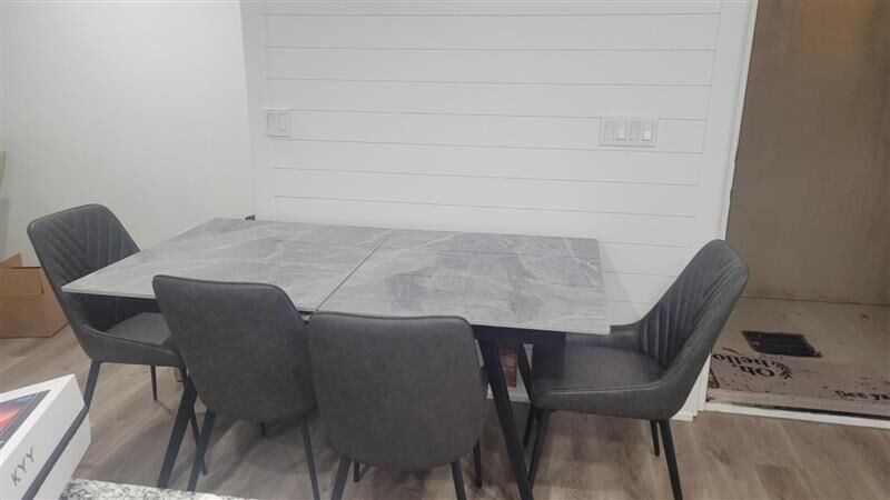 Stone Table with 4 Leather Chairs