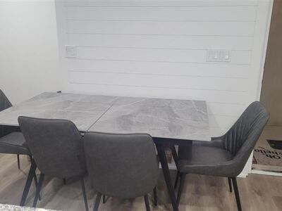Stone Table with 4 Leather Chairs