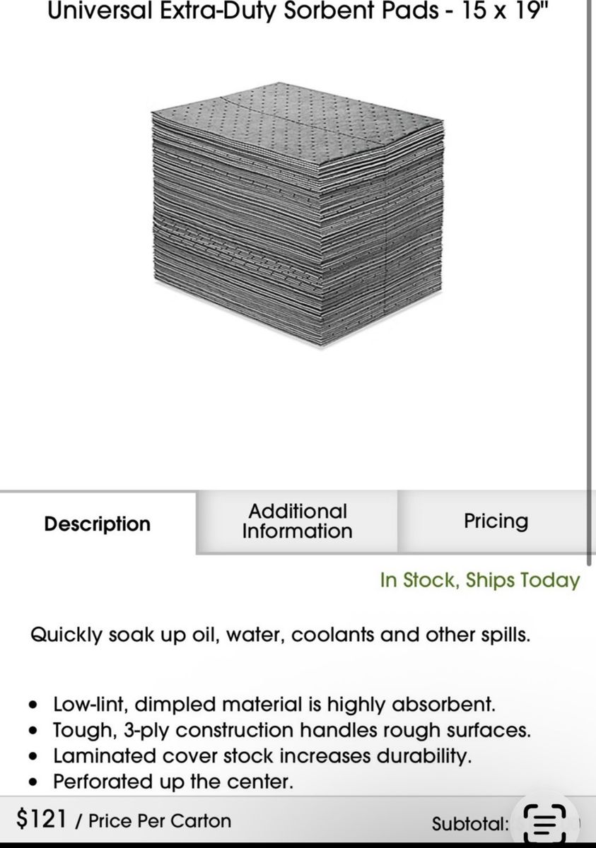 Universal Extra-Duty Sorbent Pads 15 x 19