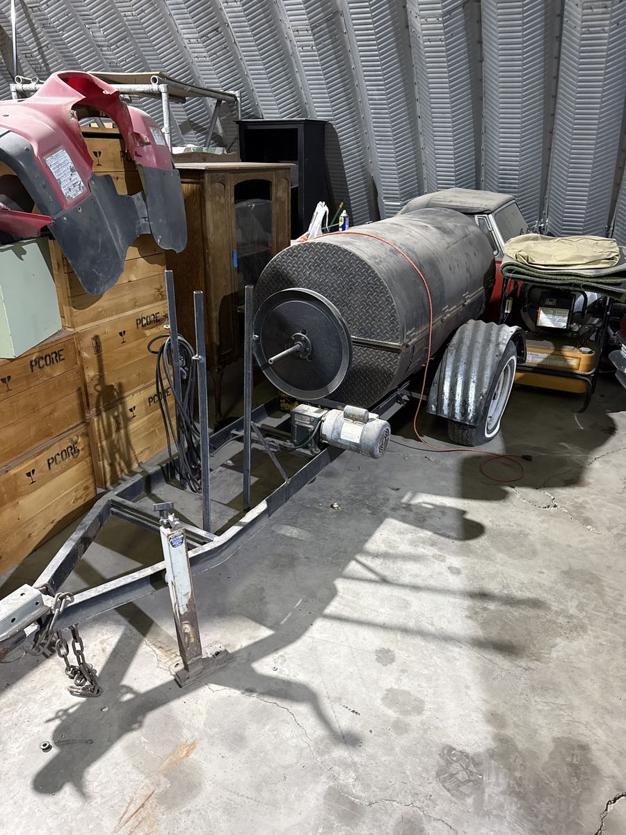 Custom gas rotisserie trailer smoker
