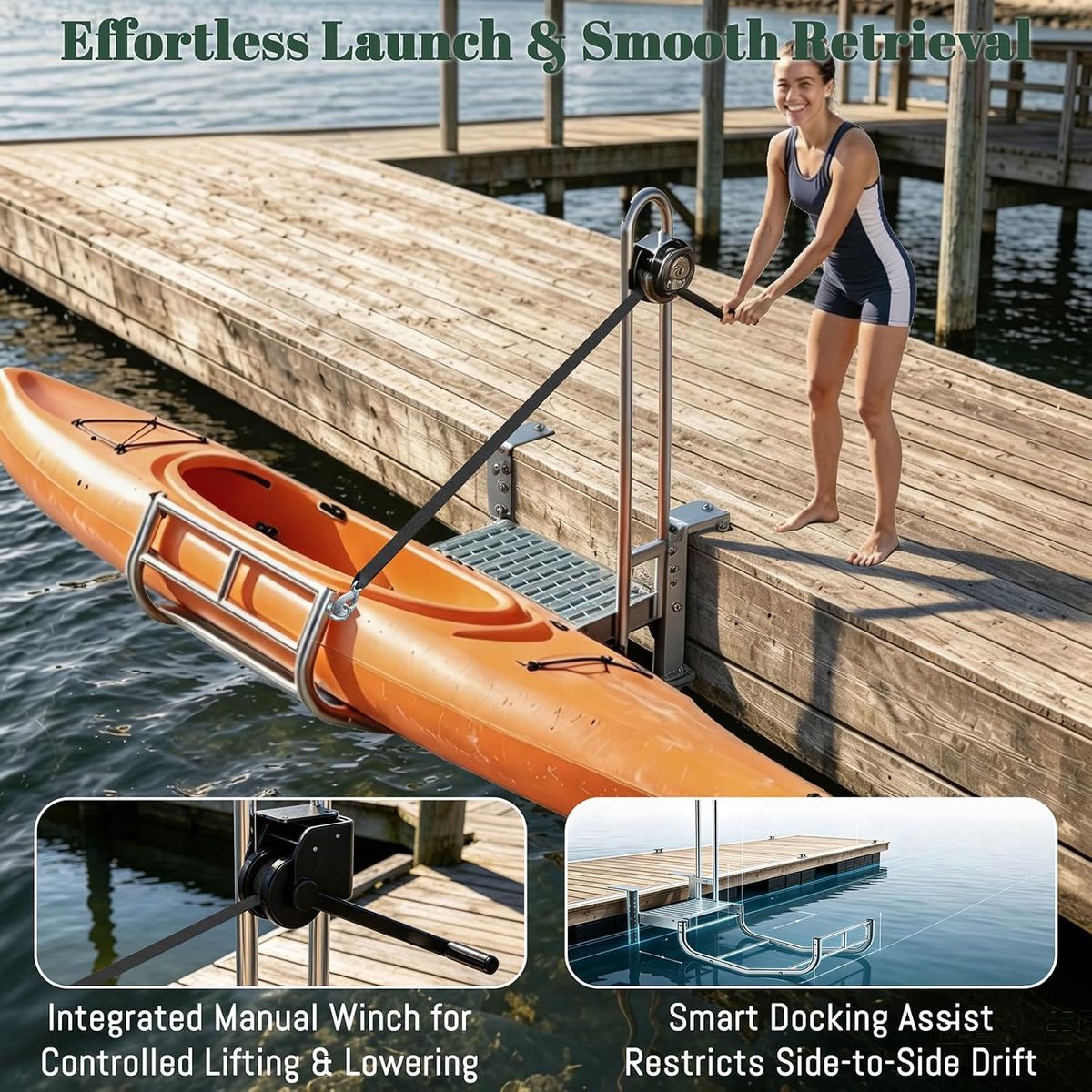 Heavy Duty Kayak Launch Dock System with Winch