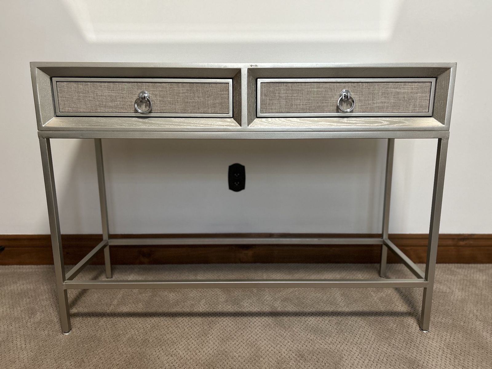 Silver Console Table with 2 Drawers and Mirrored Top - Modern Accent Furniture