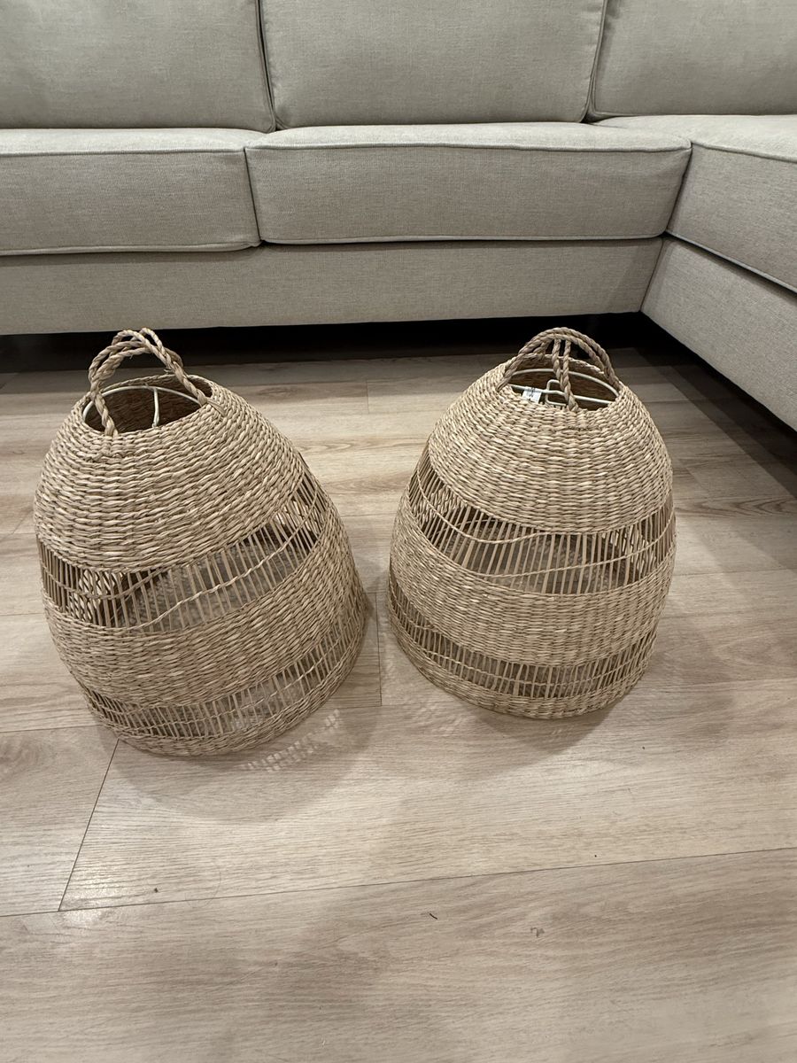 Set of 2 Woven Rattan Pendant Light Shades – Boho/Natural