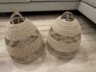 Set of 2 Woven Rattan Pendant Light Shades – Boho/Natural