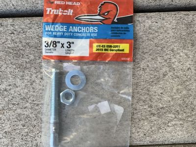 Red Head Trubolt Wedge Anchors 3/8 x 3 Heavy Duty Concrete Use