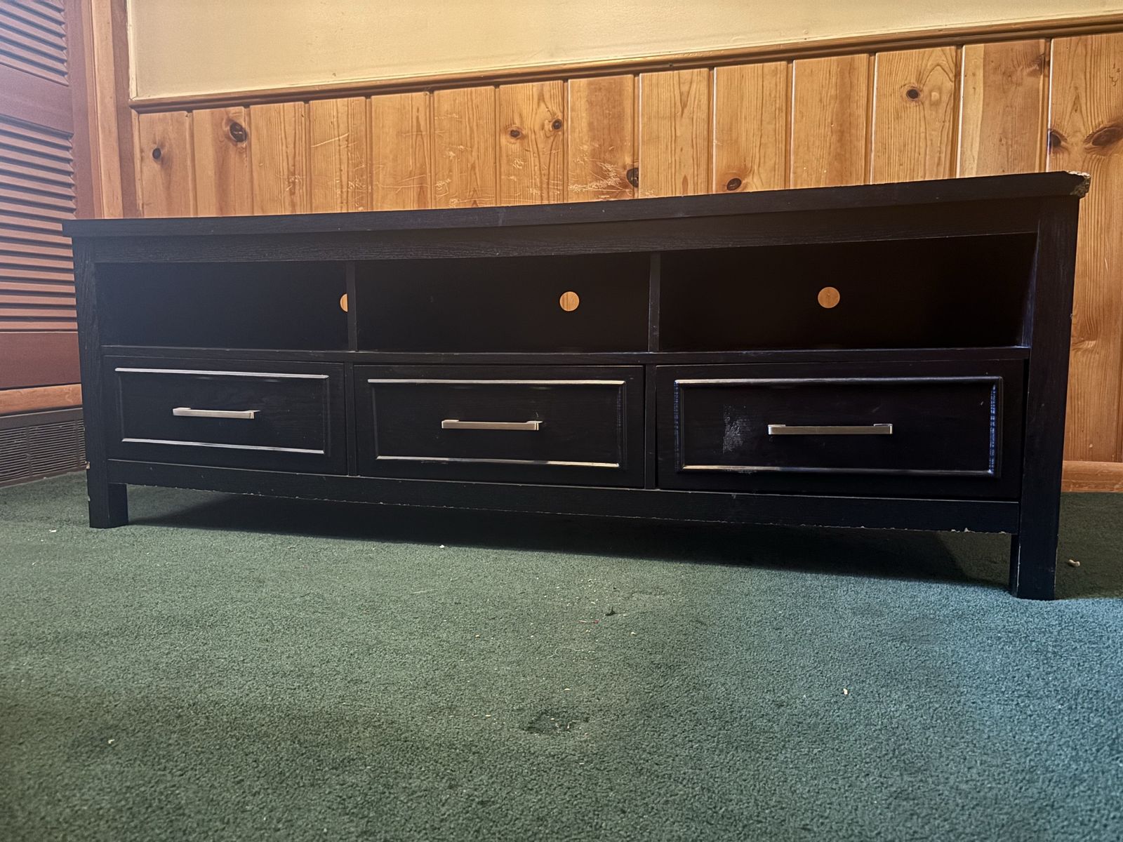 Black Wooden TV Stand Entertainment Center with 3 Drawers and Shelves