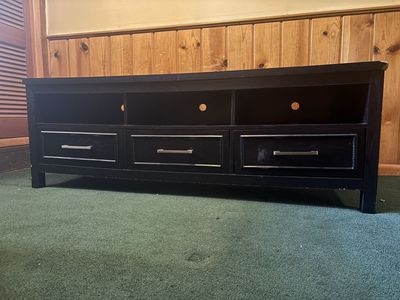 Black Wooden TV Stand Entertainment Center with 3 Drawers and Shelves