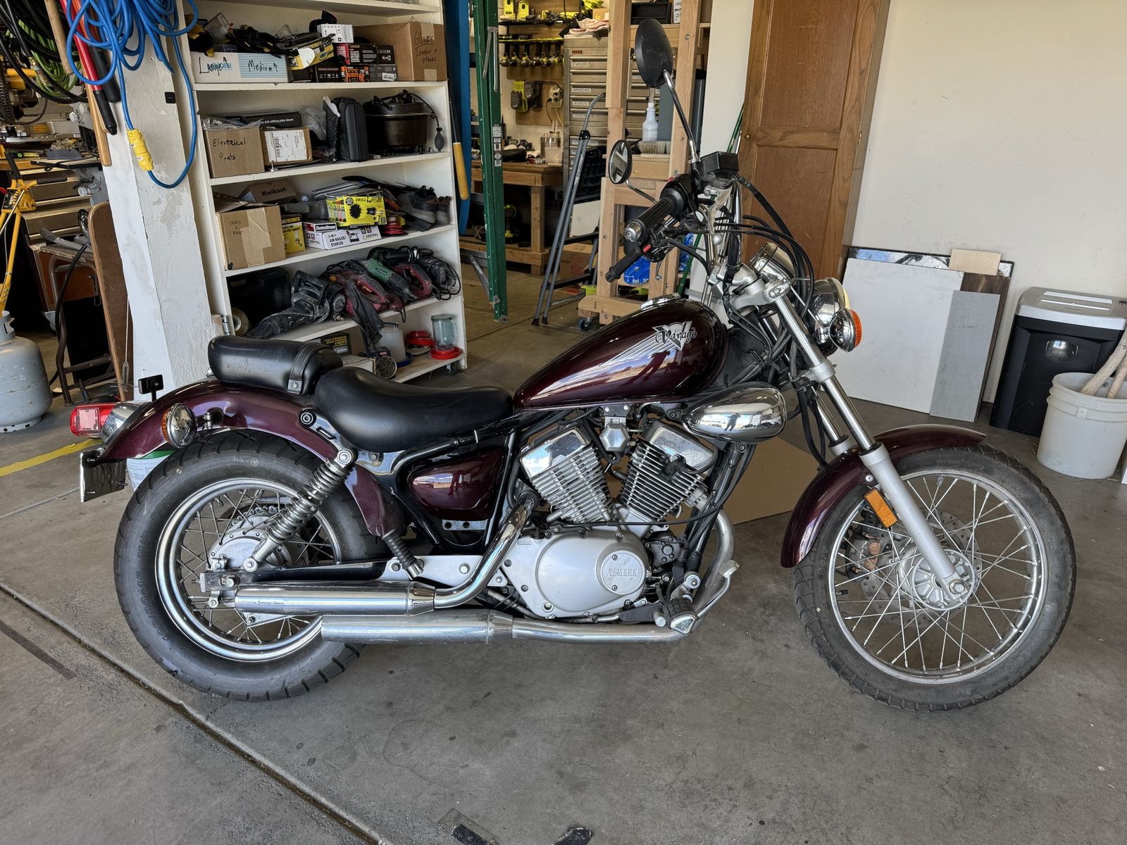Yamaha Virago 250cc Cruiser Motorcycle - Maroon, Excellent Condition