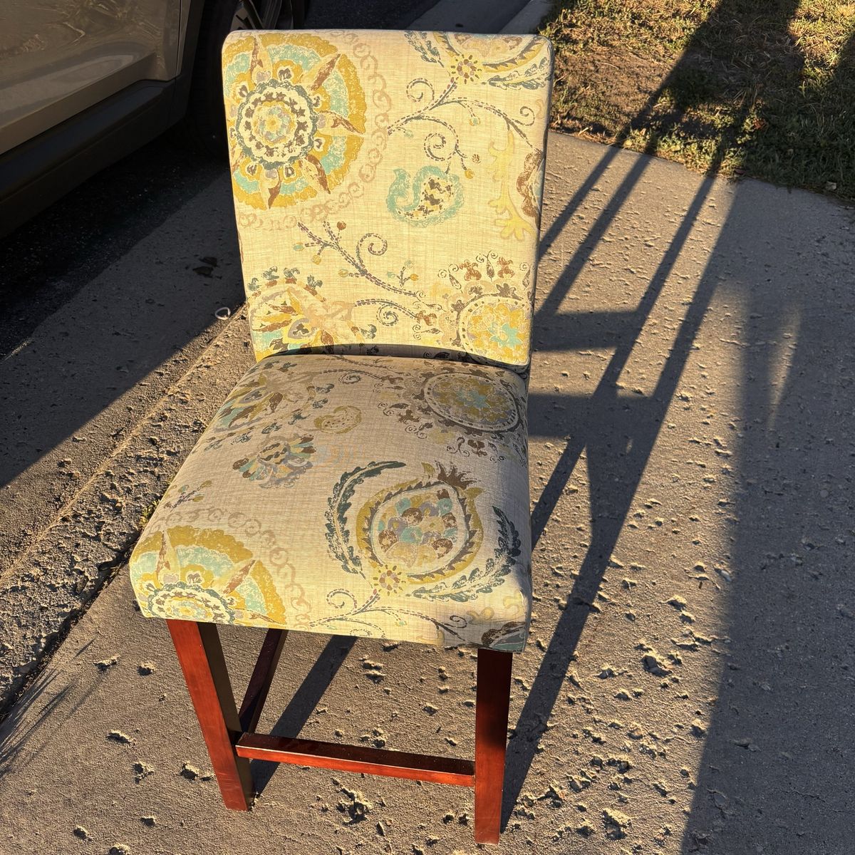 Upholstered Bar Stool with Floral Paisley Pattern and Wooden Legs