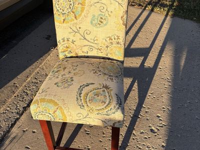 Upholstered Bar Stool with Floral Paisley Pattern and Wooden Legs