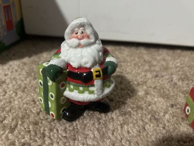 Ceramic Santa Claus Figurine with Present - Christmas Holiday Decor