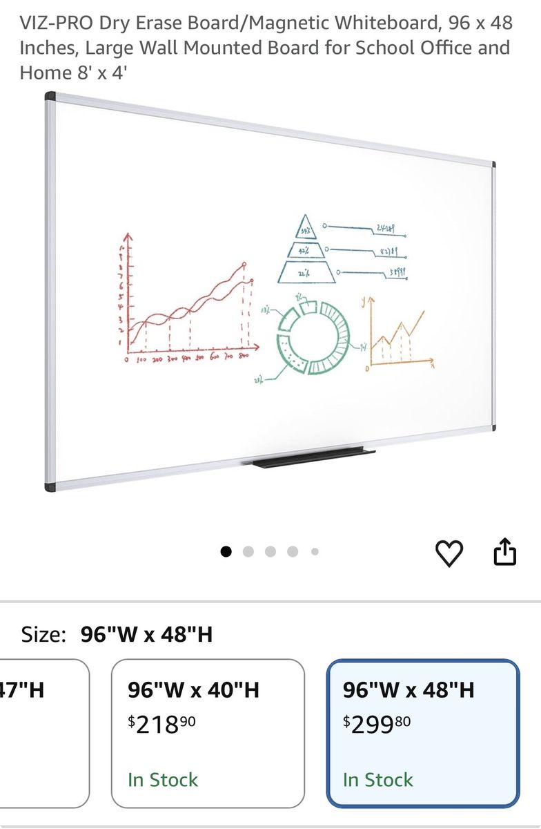 New, Huge, VIZ-PRO Dry Erase Board/Magnetic Whiteboard, 96 x 48 Inches, Large Wall Mounted Board  School Office and Home 8' x 4'
