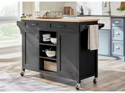 Kitchen Cart with Butcher Block Top and Double-Drawer Storage * NEW * Still in box