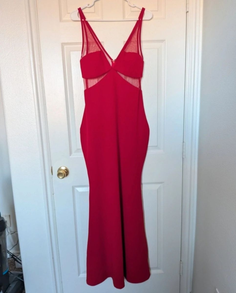Lulus Red Sheer Mesh Bodycon Cutout Dress - Size L