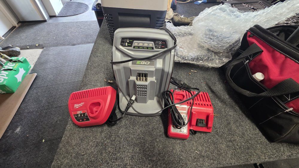 EGO 56V Battery Charger and Milwaukee M12 & M18 Battery Chargers Lot must buy all three