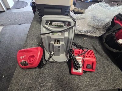 EGO 56V Battery Charger and Milwaukee M12 & M18 Battery Chargers Lot must buy all three