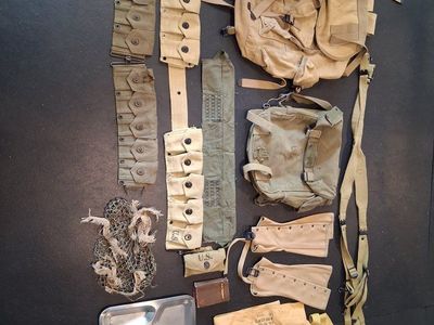 Vintage And Repo WWII US Military Canvas Webbing Gear Lot - Ammo Belts, Pouches, Mess Kit & More