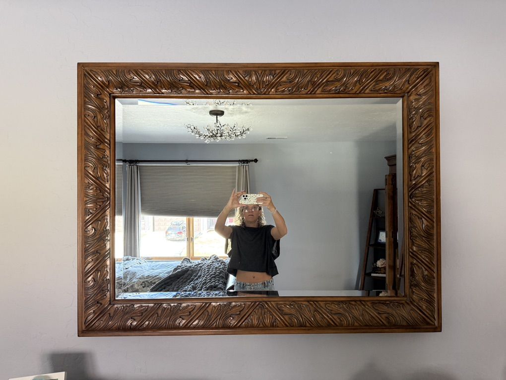 Ethan Allen Hand Carved Solid Wood Mirror