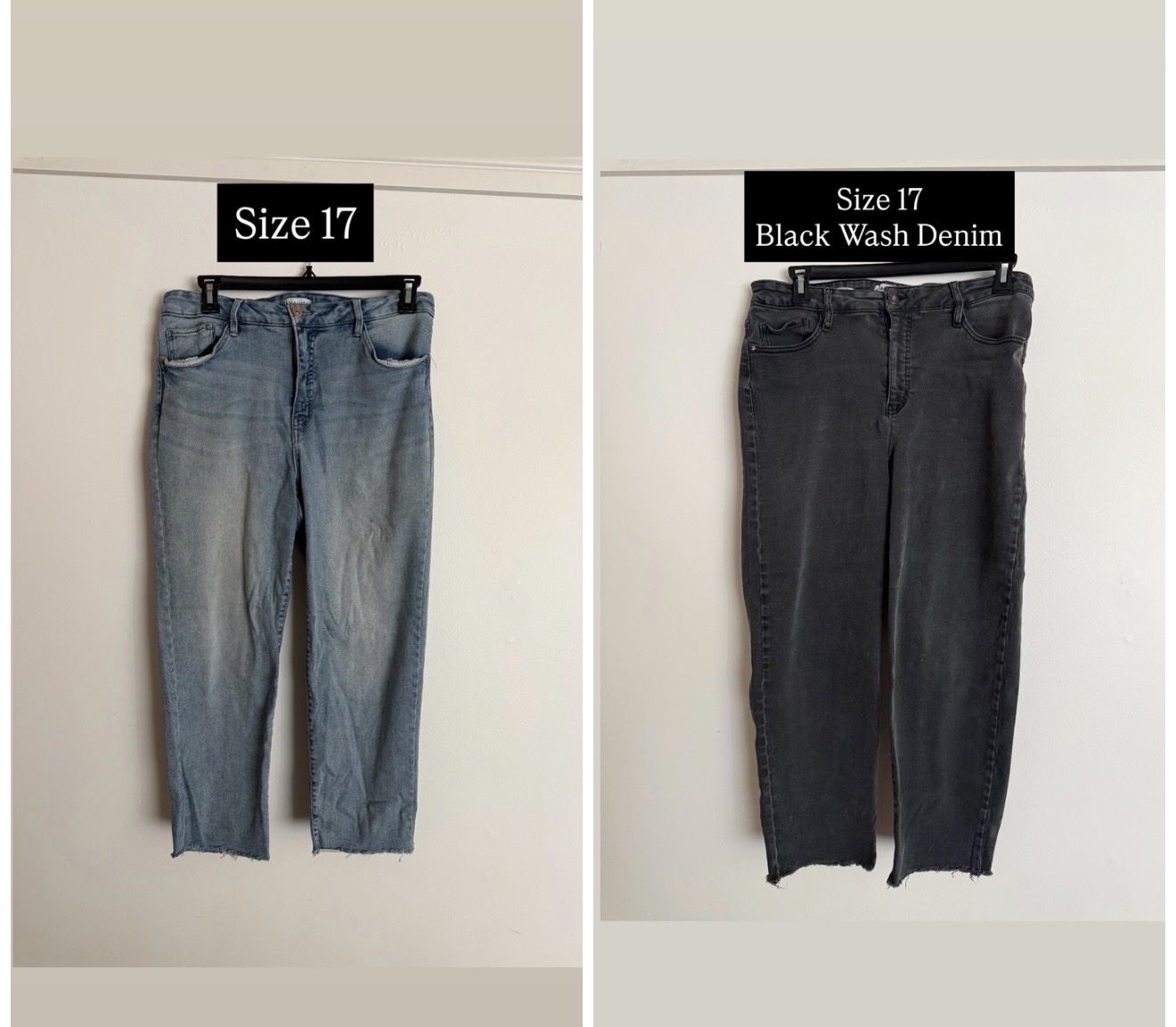 Black Wash Denim and Light Denim Jeans, Size 17