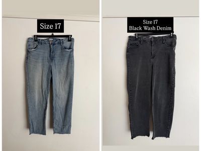 Black Wash Denim and Light Denim Jeans, Size 17