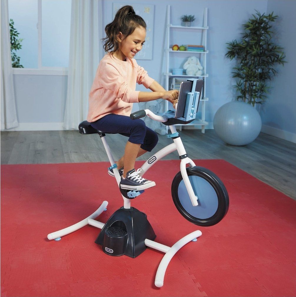 Little Tikes Pelican Explore & Fit Cycle Adjustable Play Fitness Exercise Equipment Stationary Bike with Videos and Built-in Blu