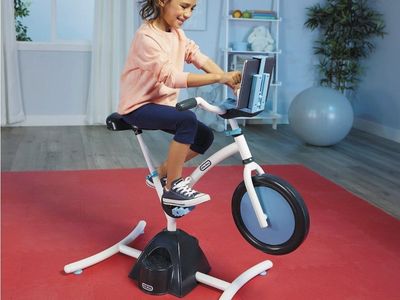 Little Tikes Pelican Explore & Fit Cycle Adjustable Play Fitness Exercise Equipment Stationary Bike with Videos and Built-in Blu