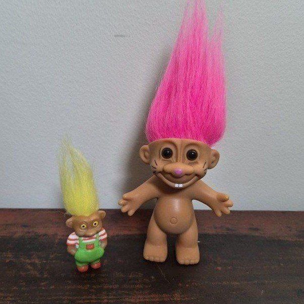 Vintage Troll Dolls Pink & Yellow Hair 2-Figure Lot Collectible Retro Toys