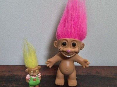 Vintage Troll Dolls Pink & Yellow Hair 2-Figure Lot Collectible Retro Toys