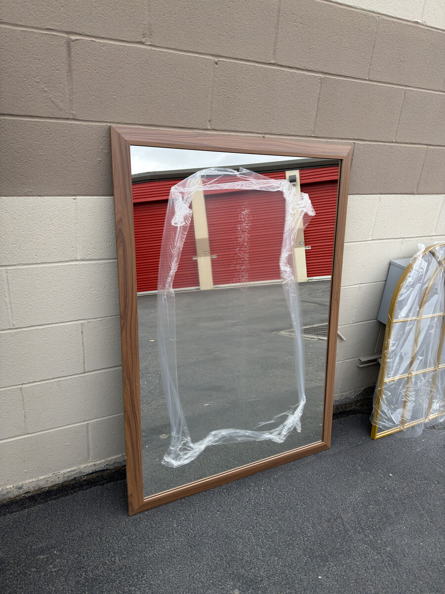 Large Walnut Frame Wall Mirror – Modern Design (50"x36")
