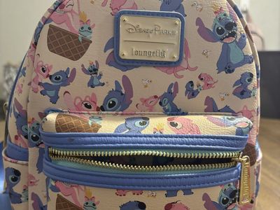 Disney Parks Loungefly Stitch & Angel Mini Backpack - Cream/Blue/Pink