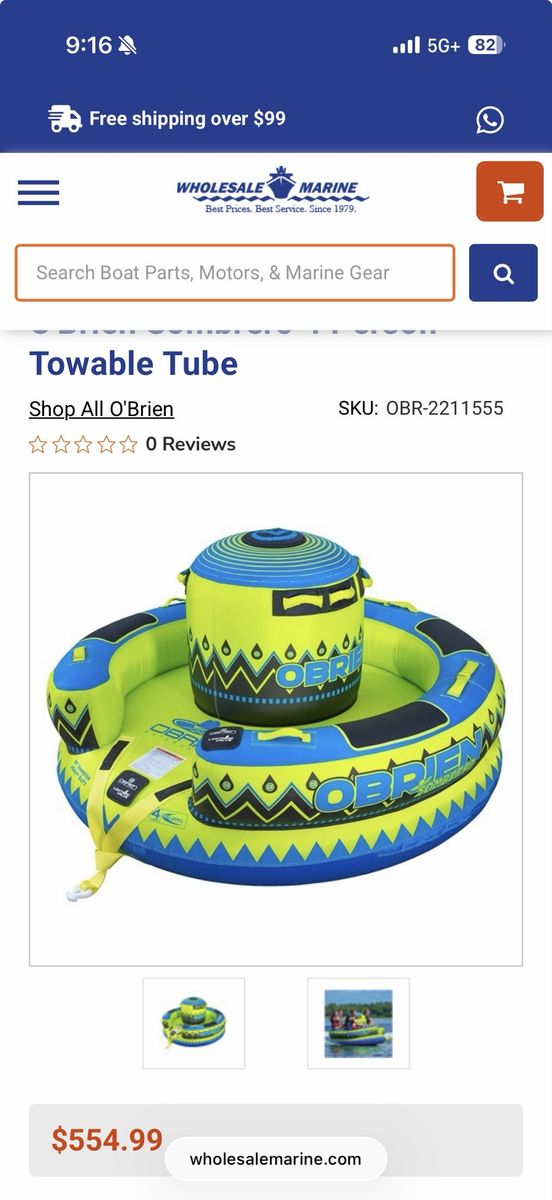 O'Brien Sombrero Rider Towable Tube 4 person- Yellow/Blue, Used/Excellent
