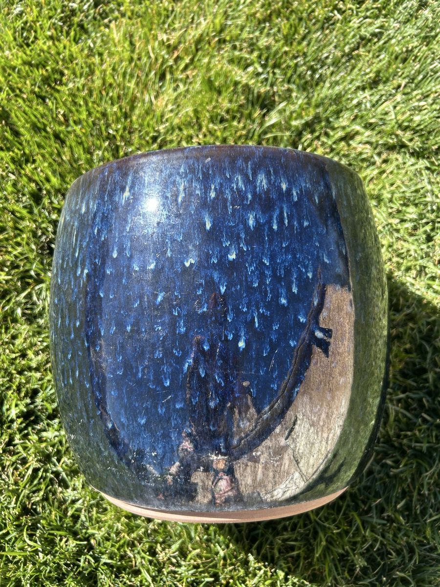 Large Blue Glazed Ceramic Planter Pot - Indoor/Outdoor Garden Decor