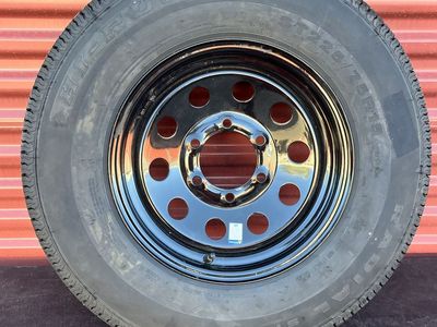 New Hi Run ST 225/75 R 15 Trailer Tire Mounted on New Black Mod Wheel 6 on 5.5 Lug Pattern