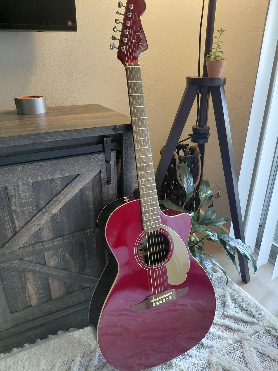 Fender Newporter Player Acoustic-Electric Guitar in Candy Apple Red - Excellent Condition