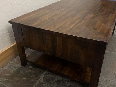 Rustic Wooden Coffee Table with Storage Drawers and Lower Shelf