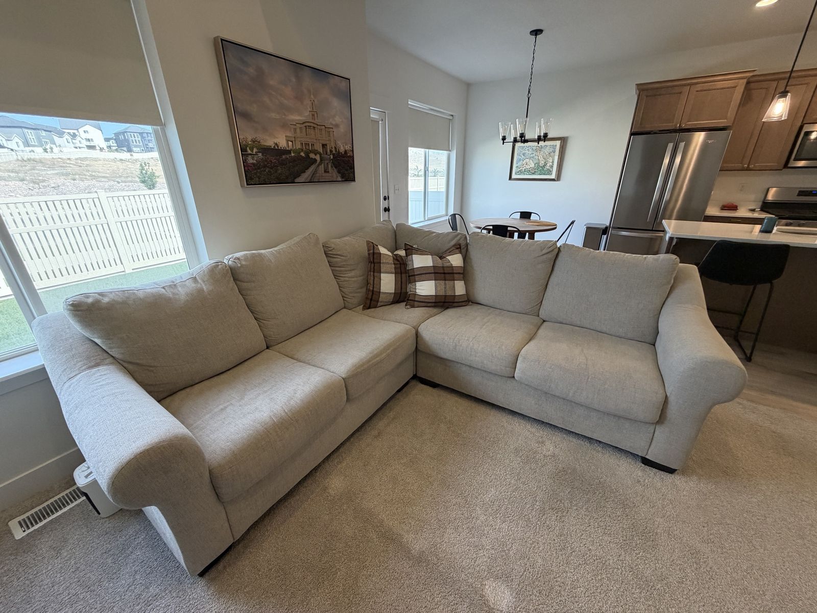 Ashley Cream Sectional Sofa - 96" L x 96" W, Excellent Condition, Comfy Fabric