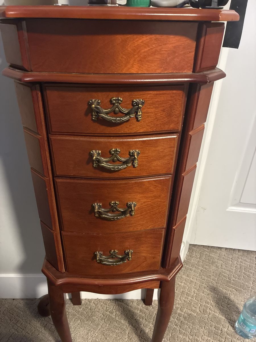 Vintage Wooden Jewelry Cabinet w/ Mirror & Drawers
