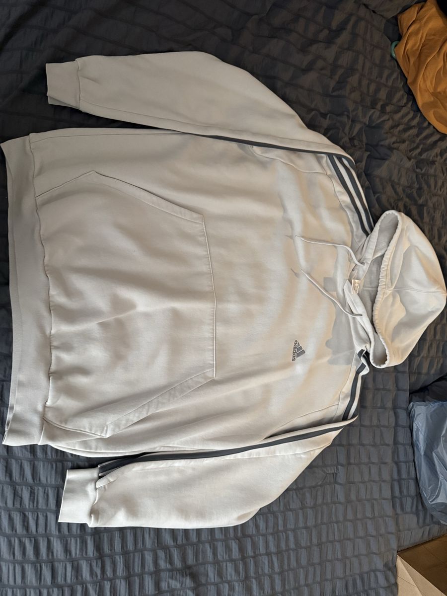 Adidas Essentials 3-Stripes Grey Hoodie Men's Size 2XL Kangaroo Pocket Drawstring Hood
