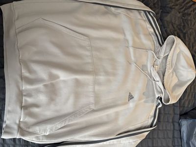 Adidas Essentials 3-Stripes Grey Hoodie Men's Size 2XL Kangaroo Pocket Drawstring Hood