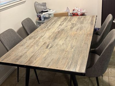 Gray dining set, wood table top and padded chairs