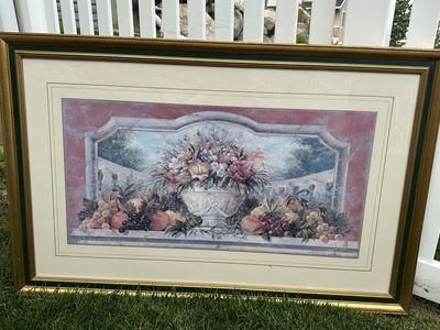 Large Framed & Matted Floral and Fruit Print - 4'5" x 2'10" Artwork Wall Decor